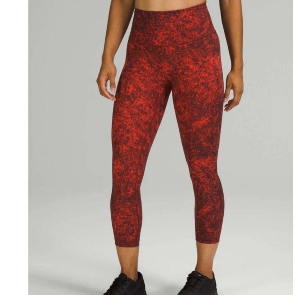 Lululemon Wunder Train High-Rise Crop 23", Denim Wash Print Autumn Red Black, 20